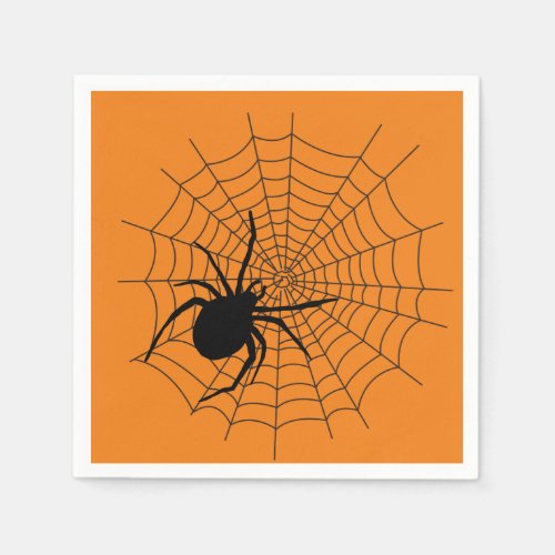 Scary Halloween Party Spider Web Orange Black Napkins