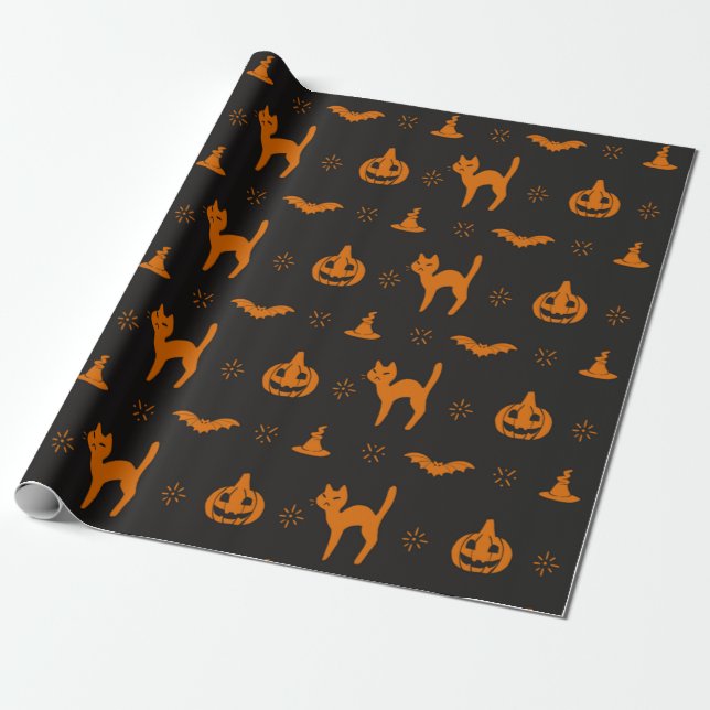 Scary Halloween Pattern Wrapping Paper (Unrolled)