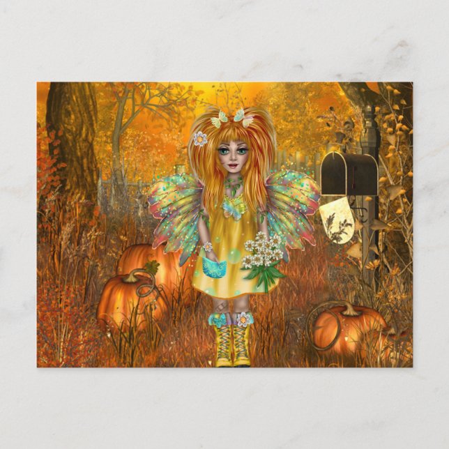Scary Halloween Postcard with Woodland Fairy (Front)