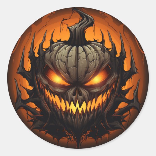 Scary Halloween Pumpkin  Classic Round Sticker (Front)