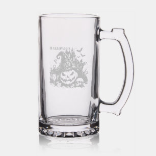 Scary Halloween Pumpkin Engraved Glass Cup