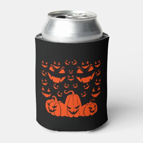 Scary Halloween Pumpkin Face T_shirt Can Cooler