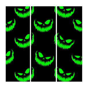 scary halloween pumpkin faces acid green triptych