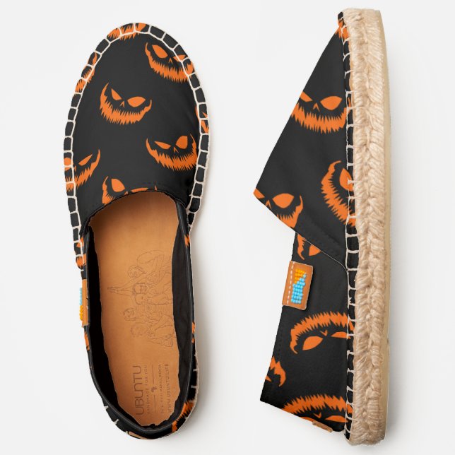 scary halloween pumpkin faces orange  espadrilles (Side)