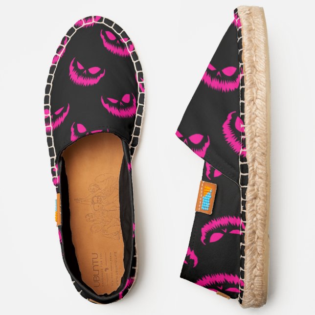 scary halloween pumpkin faces pink  espadrilles (Side)