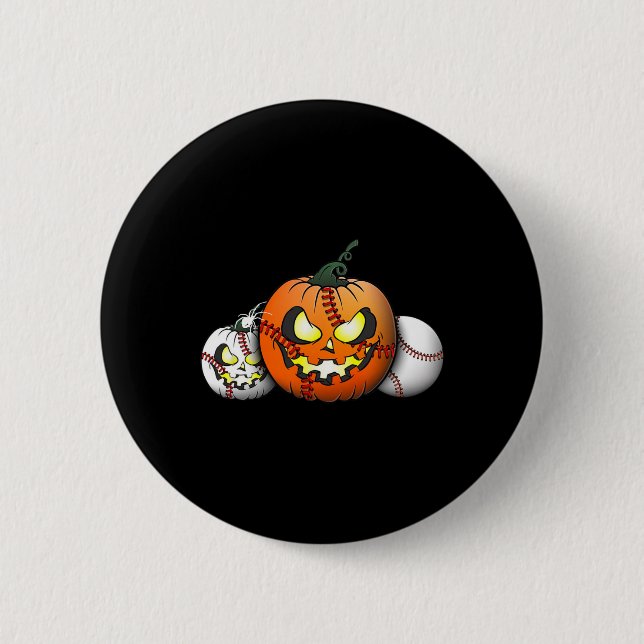 Scary Halloween Pumpkin For Baseball Players Teach Button (Front)