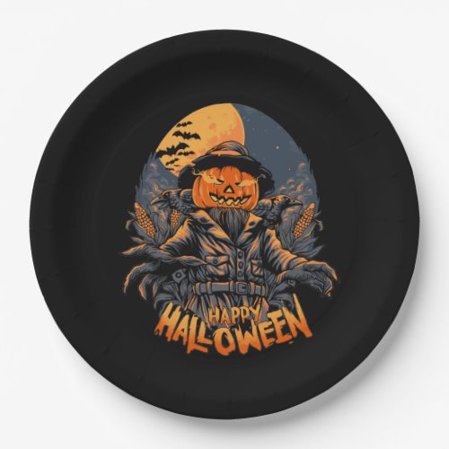 Scary Halloween pumpkin Holiday party  Paper Plates