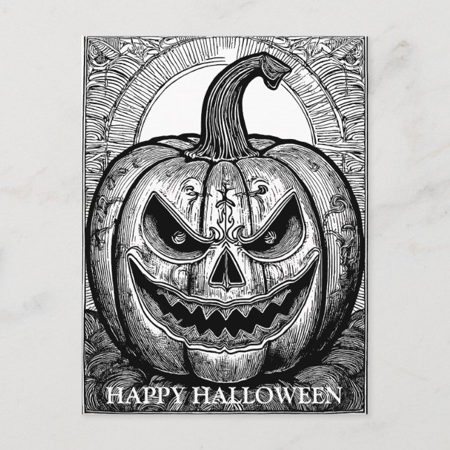 Scary Halloween Pumpkin line art Postcard (Front)