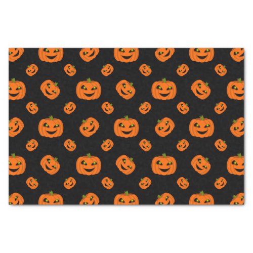 Scary Halloween Pumpkin Repeat Pattern on Black Tissue Paper