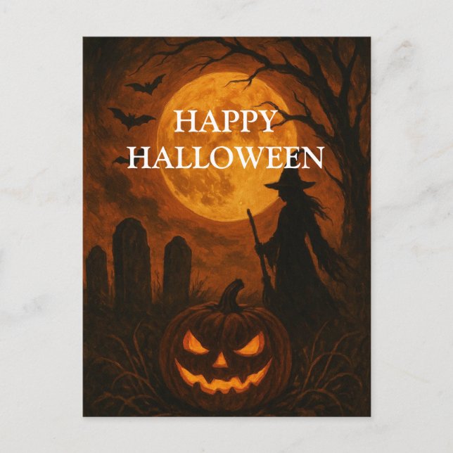 Scary Halloween Pumpkin Witch Scary Night Postcard (Front)