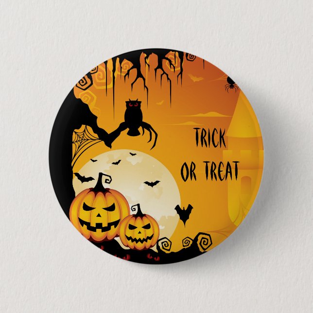 Scary Halloween Pumpkins and Full Moon Button (Front)