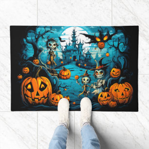 Scary Halloween Pumpkins Ghouls Haunted Mansion Doormat