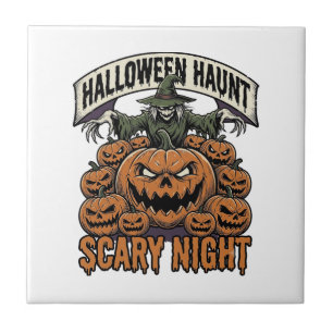 Scary Halloween Pumpkins Vintage Engraving Shirt A Ceramic Tile