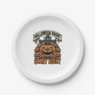 Scary Halloween Pumpkins Vintage Engraving Shirt A Paper Plates