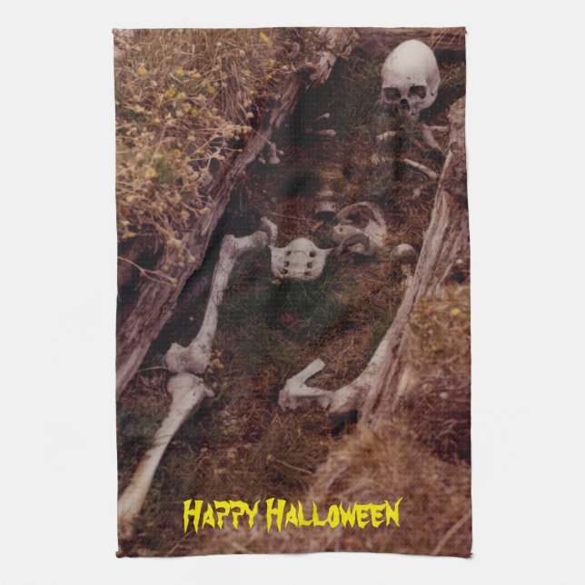 Scary Halloween Skeleton Bones Graveyard Designed Towel (Vertical)