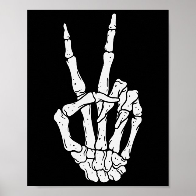 Scary Halloween Skeleton Peace Hand Sign  (Front)