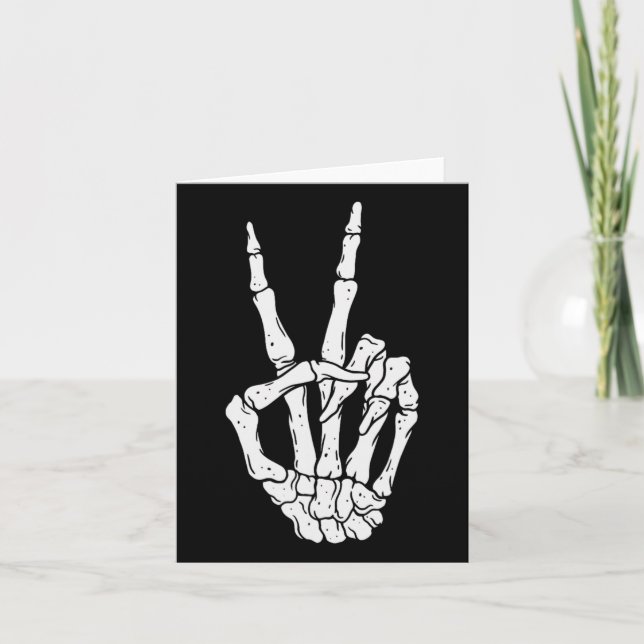 Scary Halloween Skeleton Peace Hand Sign  Card (Front)