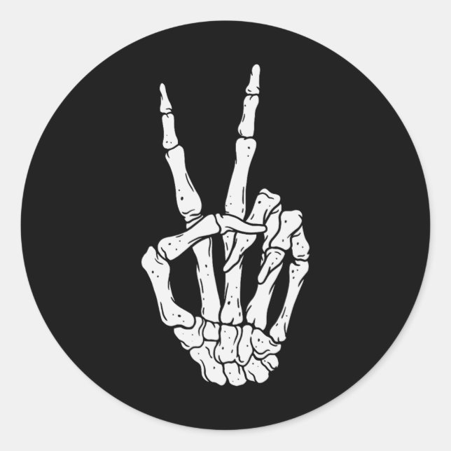 Scary Halloween Skeleton Peace Hand Sign  Classic Round Sticker (Front)