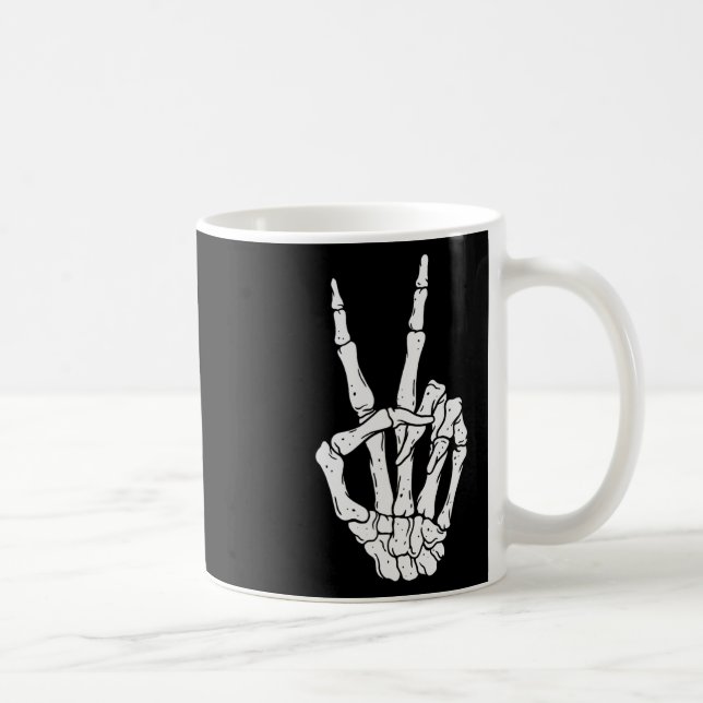 Scary Halloween Skeleton Peace Hand Sign  Coffee Mug (Right)
