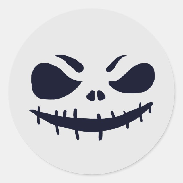 Scary Halloween Skeleton Pumpkin Face Classic Round Sticker (Front)