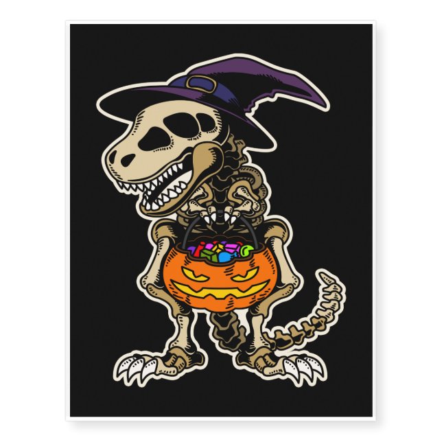 Scary Halloween Skeleton T-Rex Dino Witch Temporary Tattoos (Front)