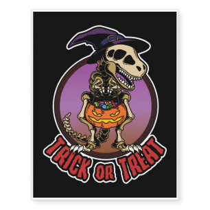 Scary Halloween Skeleton T-Rex Dino Witch Temporary Tattoos
