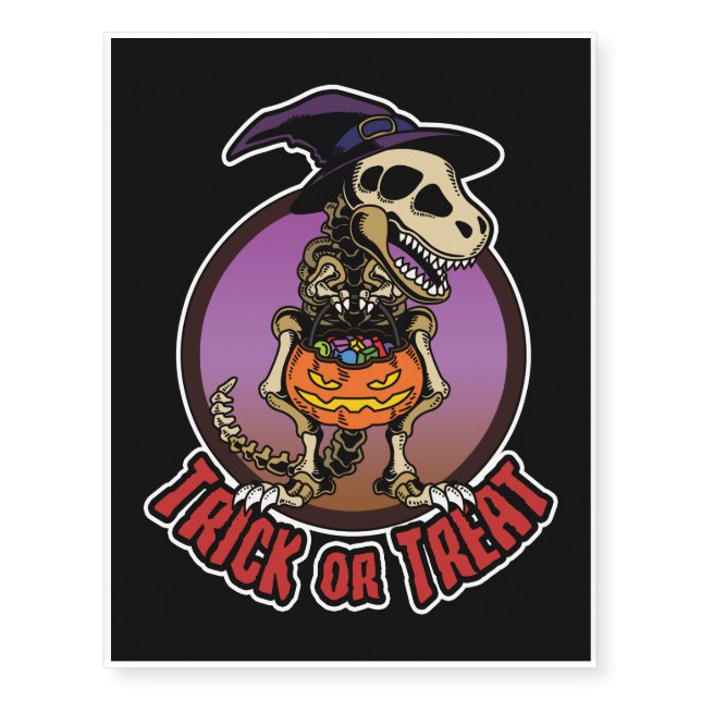 Scary Halloween Skeleton T-Rex Dino Witch Temporary Tattoos (Front)