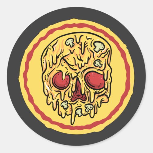 Scary Halloween Skull Cheese And Mushroom Pizza  Classic Round Sticker