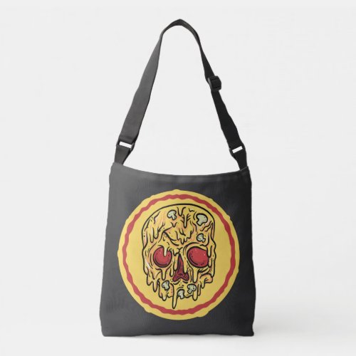 Scary Halloween Skull Cheese And Mushroom Pizza  Crossbody Bag