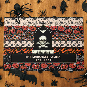 Scary Halloween Skull Cute Pumpkin Black  Doormat