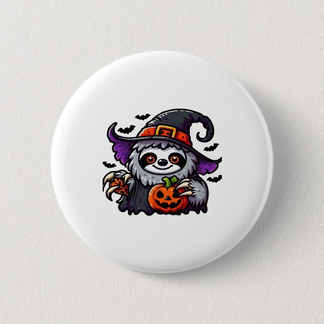 Scary Halloween Sloth Witch Hat Costume Spooky Sea Button (Front)