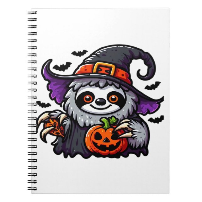Scary Halloween Sloth Witch Hat Costume Spooky Sea Notebook (Front)