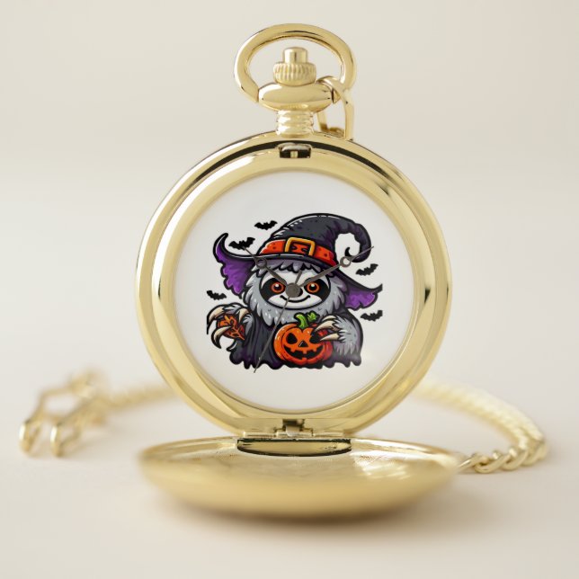 Scary Halloween Sloth Witch Hat Costume Spooky Sea Pocket Watch (Inside)