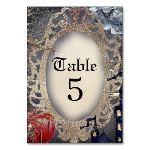 Scary Halloween Snow White Fairytale Theme Table Number