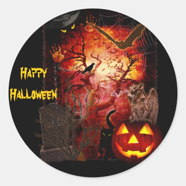 Scary Halloween Sticker (text customizable)  (Front)