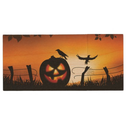 Scary Halloween Themed Background Wood Flash Drive