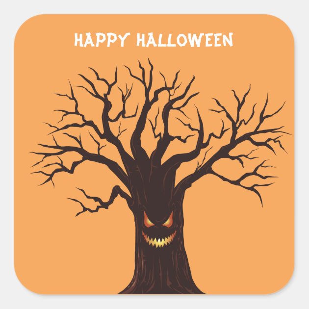 Scary Halloween Tree Square Sticker