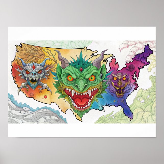 Scary Halloween USA Map Poster (Front)