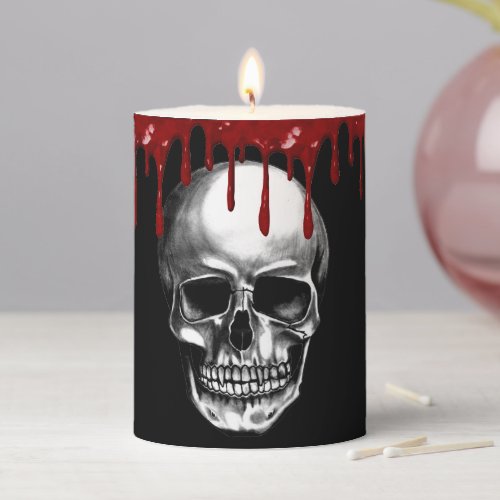 Scary Halloween Vampire Skull Gothic Black  Pillar Candle