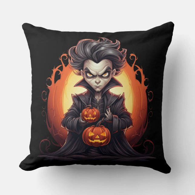 Scary Halloween Vampire Throw Pillow (Front)