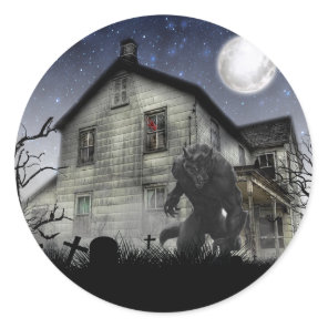 Scary Halloween Werewolf Classic Round Sticker