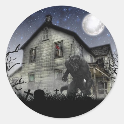 Scary Halloween Werewolf Classic Round Sticker