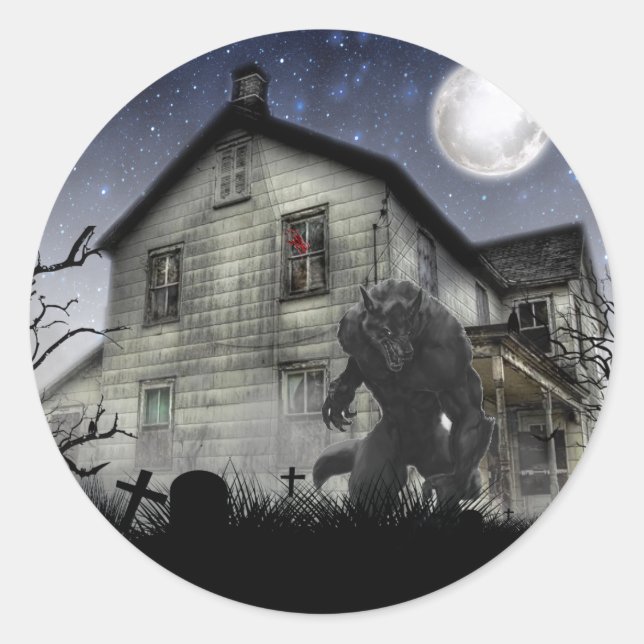 Scary Halloween Werewolf Classic Round Sticker (Front)
