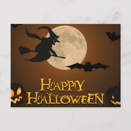 Scary Halloween Witch Night Postcard