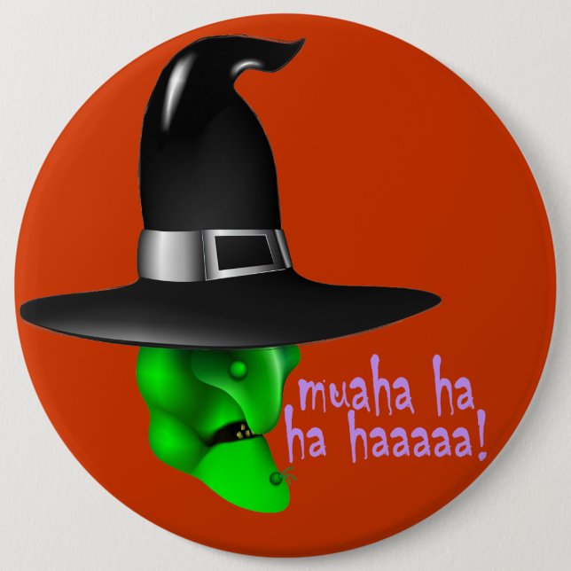 Scary Halloween Witch Pinback Button (Front)