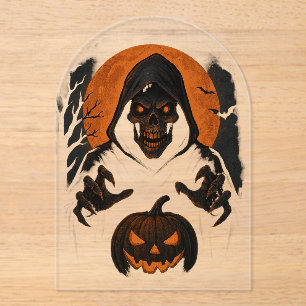 Scary Halloween Wizard – Creepy Hooded Skull Acrylic Invitations