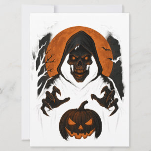 Scary Halloween Wizard – Creepy Hooded Skull Card