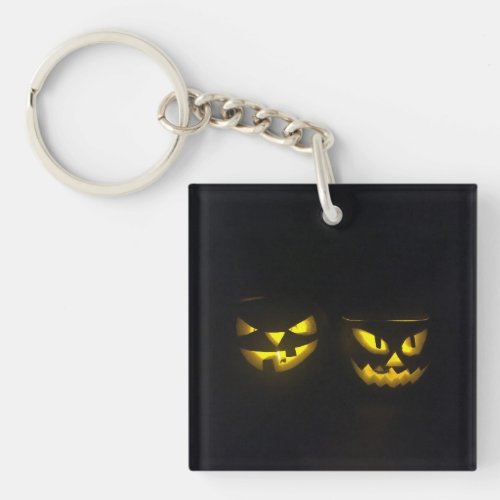 Scary Halloween yellow glowing pumpkin face Key Ri Keychain