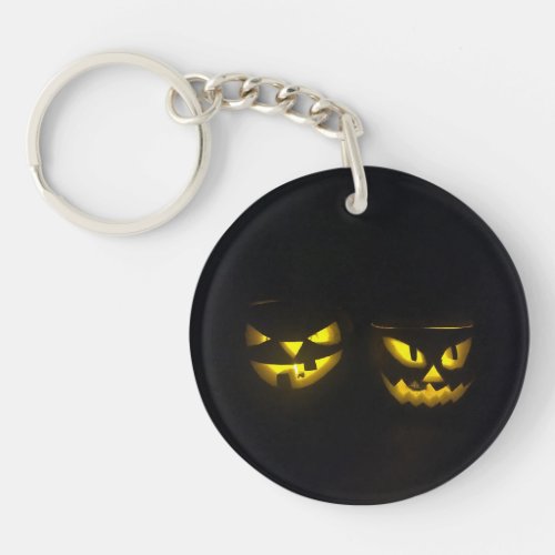 Scary Halloween yellow glowing pumpkin face Keychain