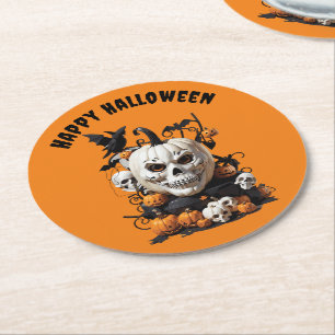 Scary Happy Halloween Skull design  Round Paper Coaster